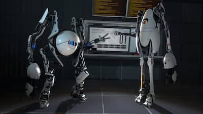 Characters of coop mode in portal 2, where I share great memories playing with my best friend!